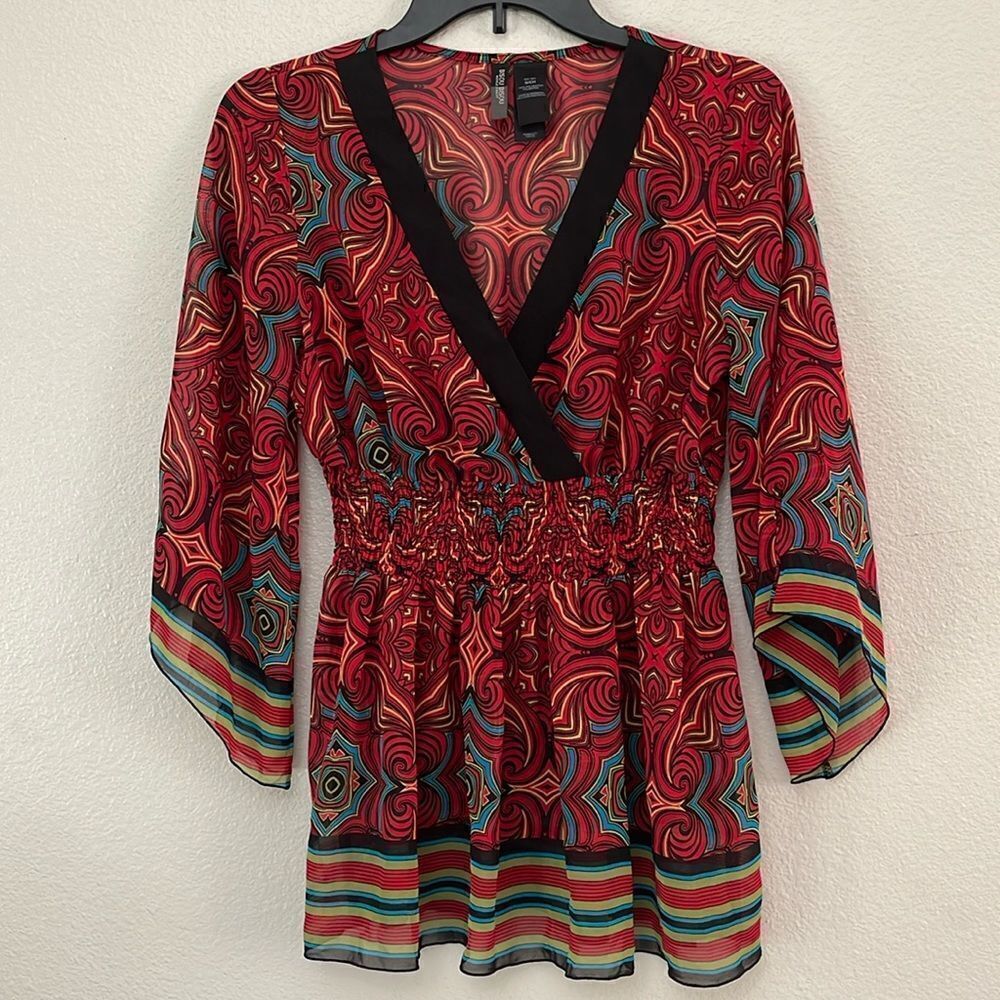 Bisou Bisou Sheer Blouse Size Small - Picture 3 of 4